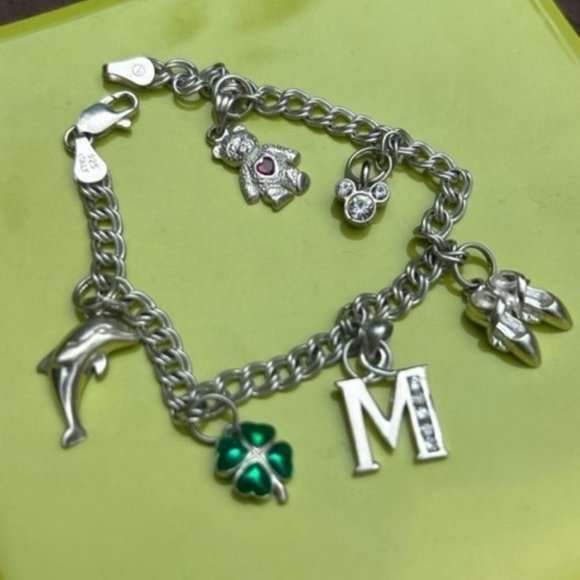 VTG Sterling Silver 6-Piece Charm BRACELET - Picture 1 of 9